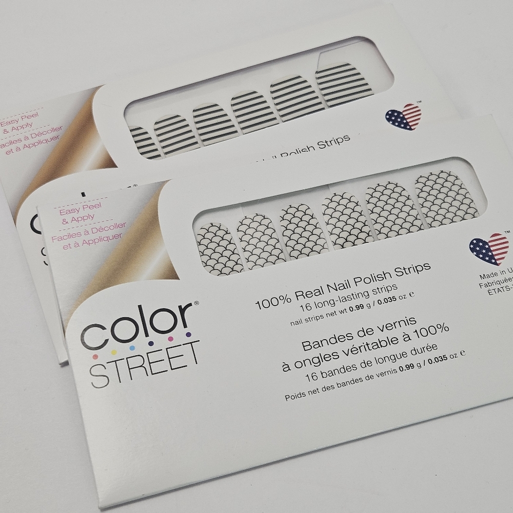 2 Packs Color Street Nail Polish Strips Overlays - Black and White Patterns